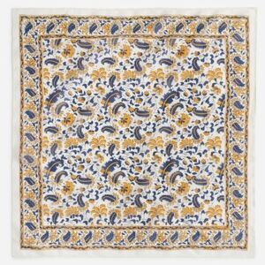 Madewell White Blue Gold Floral Square Organic Cotton Bandana Scarf